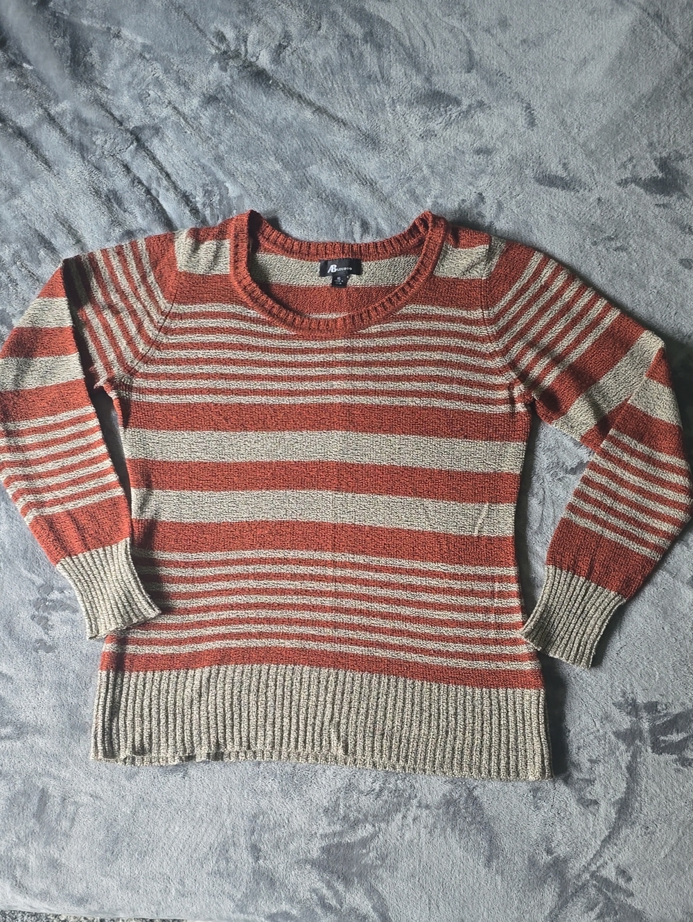 AB Studio Rust and Beige Striped Crewneck Sweater